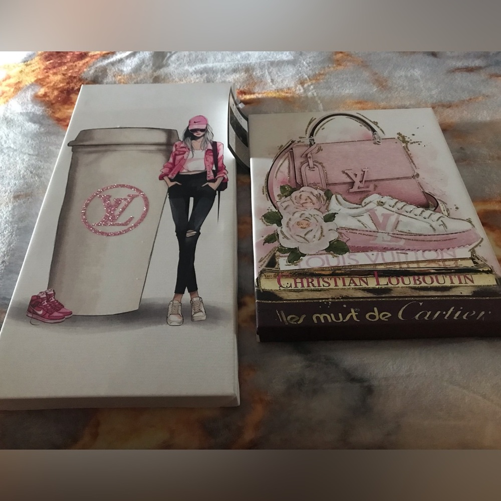 Lot of 2 Fashion Canvas Art with Pink Accents